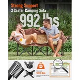 KingCamp Dubbele Campingstoel Khaki - 3 Personen, 450 kg draagvermogen, opvouwbaar