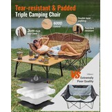 KingCamp Dubbele Campingstoel Khaki - 3 Personen, 450 kg draagvermogen, opvouwbaar