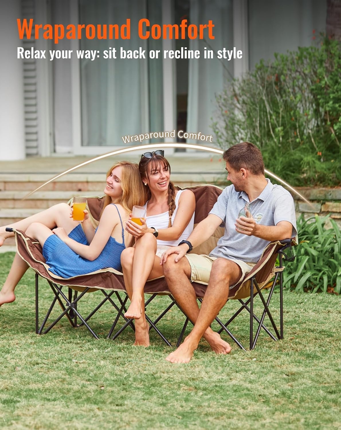 KingCamp Dubbele Campingstoel Khaki - 3 Personen, 450 kg draagvermogen, opvouwbaar