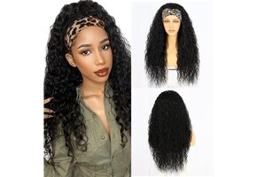 Sapphirewigs Krullende Headband Pruik Zwart - 26 inch (-22%)