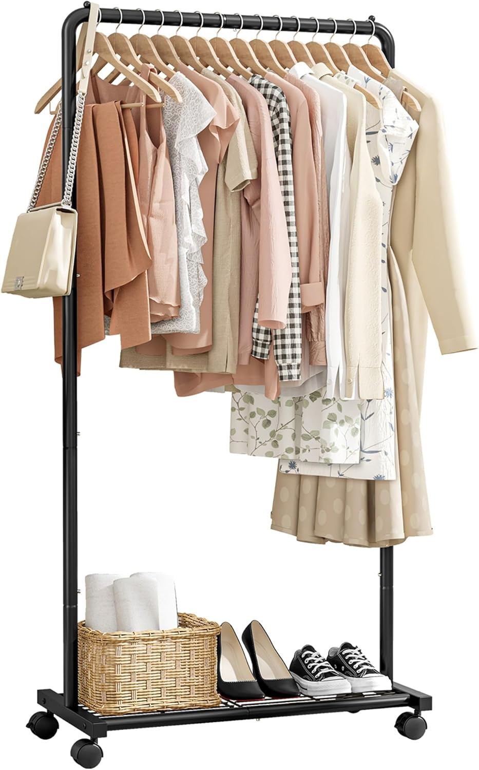 Garderobestand op wielen (Middel, Zwart) - 50% Korting