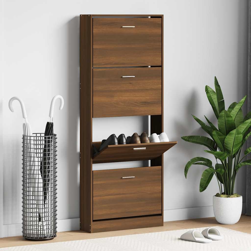 vidaXL Schoenenkast 59x17x150 cm bewerkt hout bruin eikenkleur