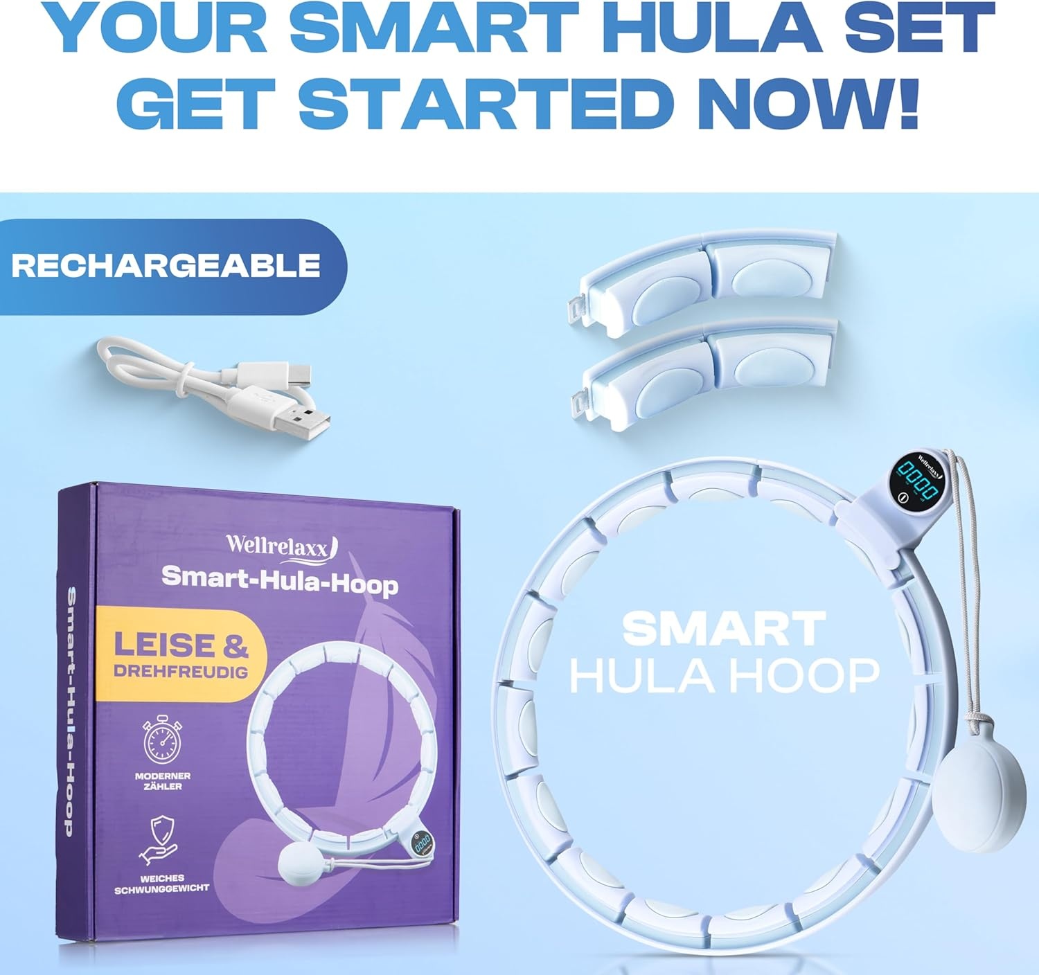 Verstelbare Smart Hula Hoop met Gewicht (70-110 cm) - Zwart/Grijs