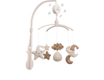 Baby's Only - Muziekmobiel baby Heaven - Boxmobiel - Clay/Warm Linen - Gebreide figuurtjes - Muziek speelgoed - Melodie 'It's a small world'