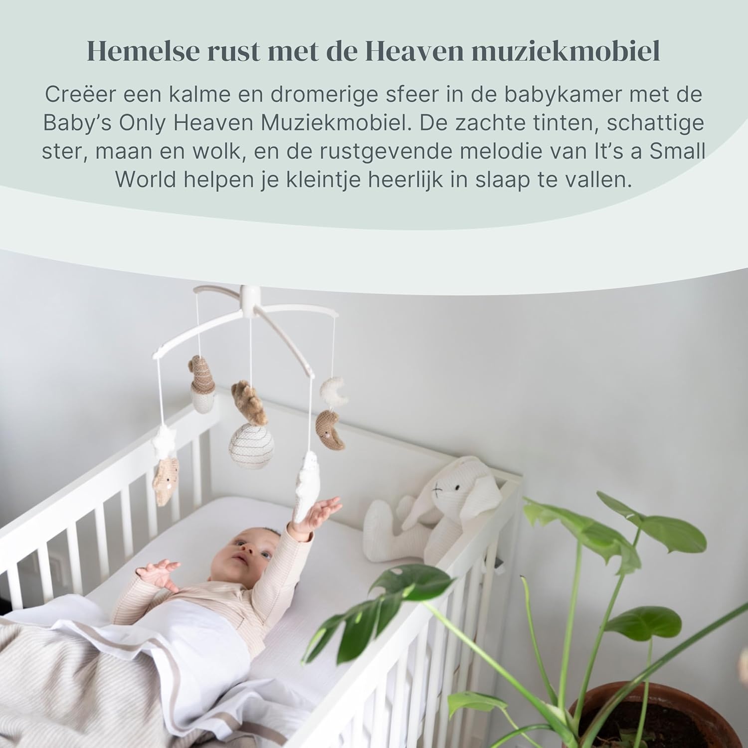 Baby's Only - Muziekmobiel baby Heaven - Boxmobiel - Clay/Warm Linen - Gebreide figuurtjes - Muziek speelgoed - Melodie 'It's a small world'