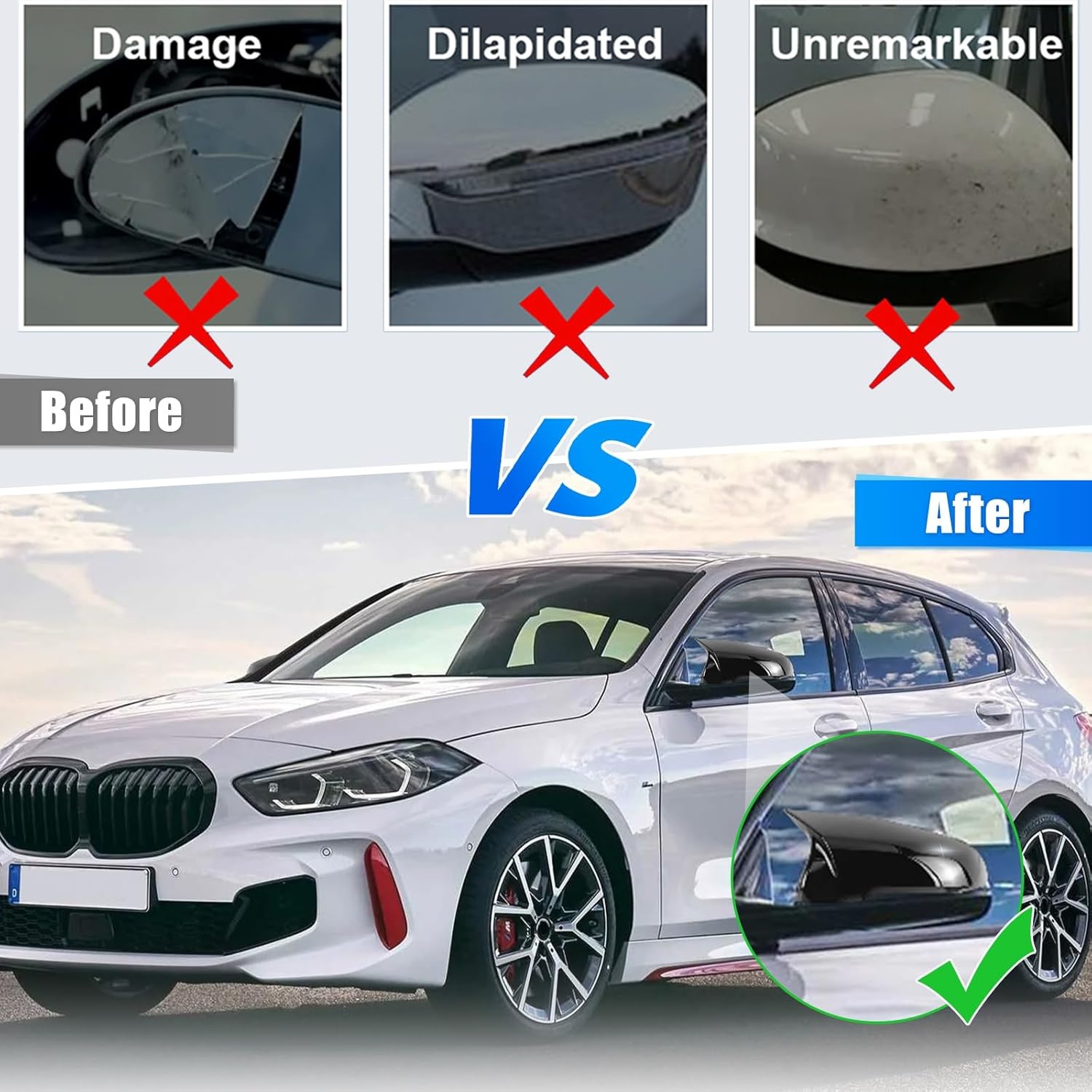 Spiegelkappen Set voor BMW 1 Serie F40/F53, 2 Serie F44, X1 F48/F49, X2 F39 en Toyota GR Supra