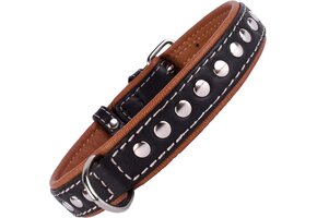 Leren Hondenband met Studs - Zwart/Bruin - 44% Korting