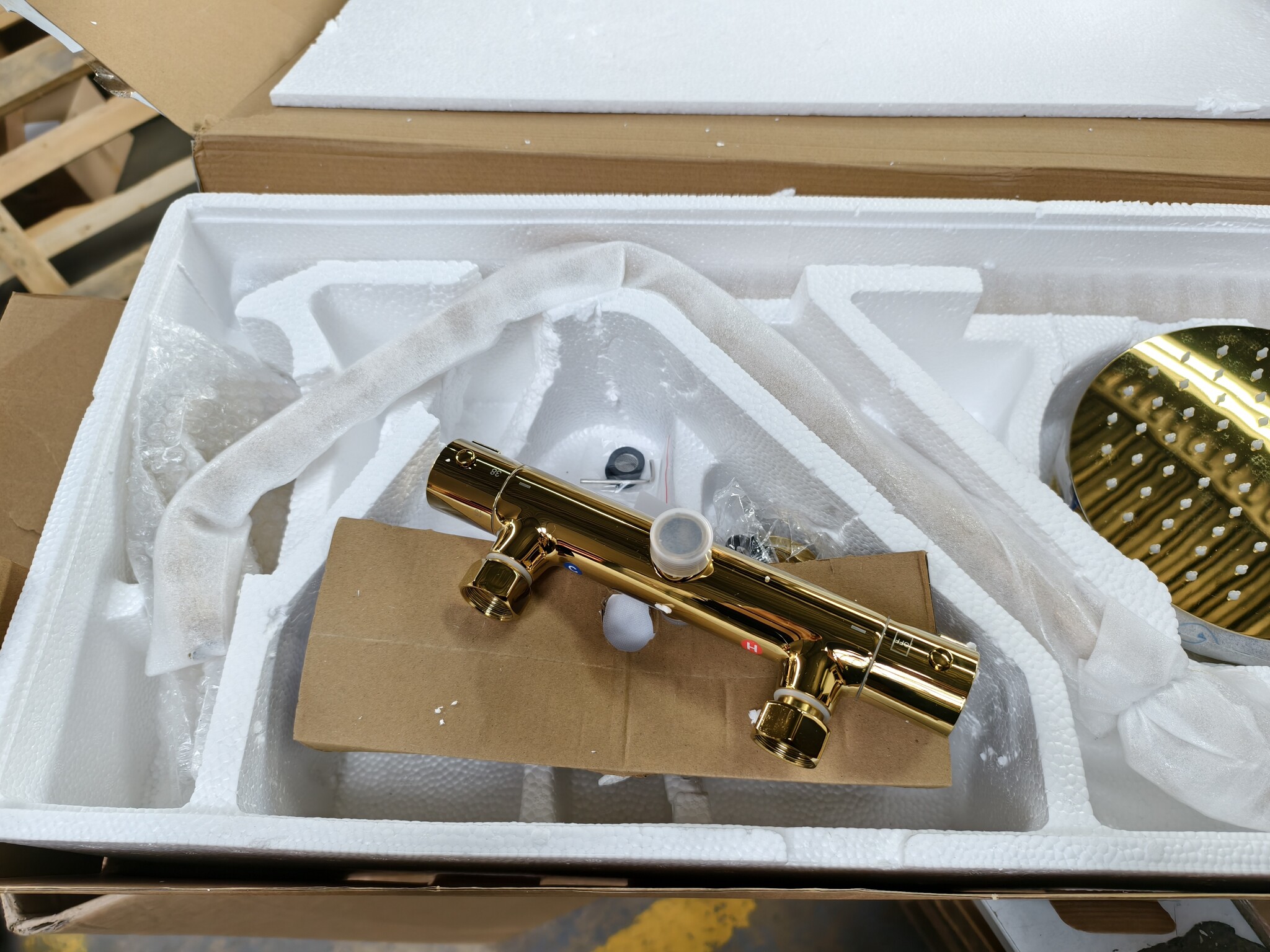 Regendoucheset - met thermostaatkraan - 25 cm - goud