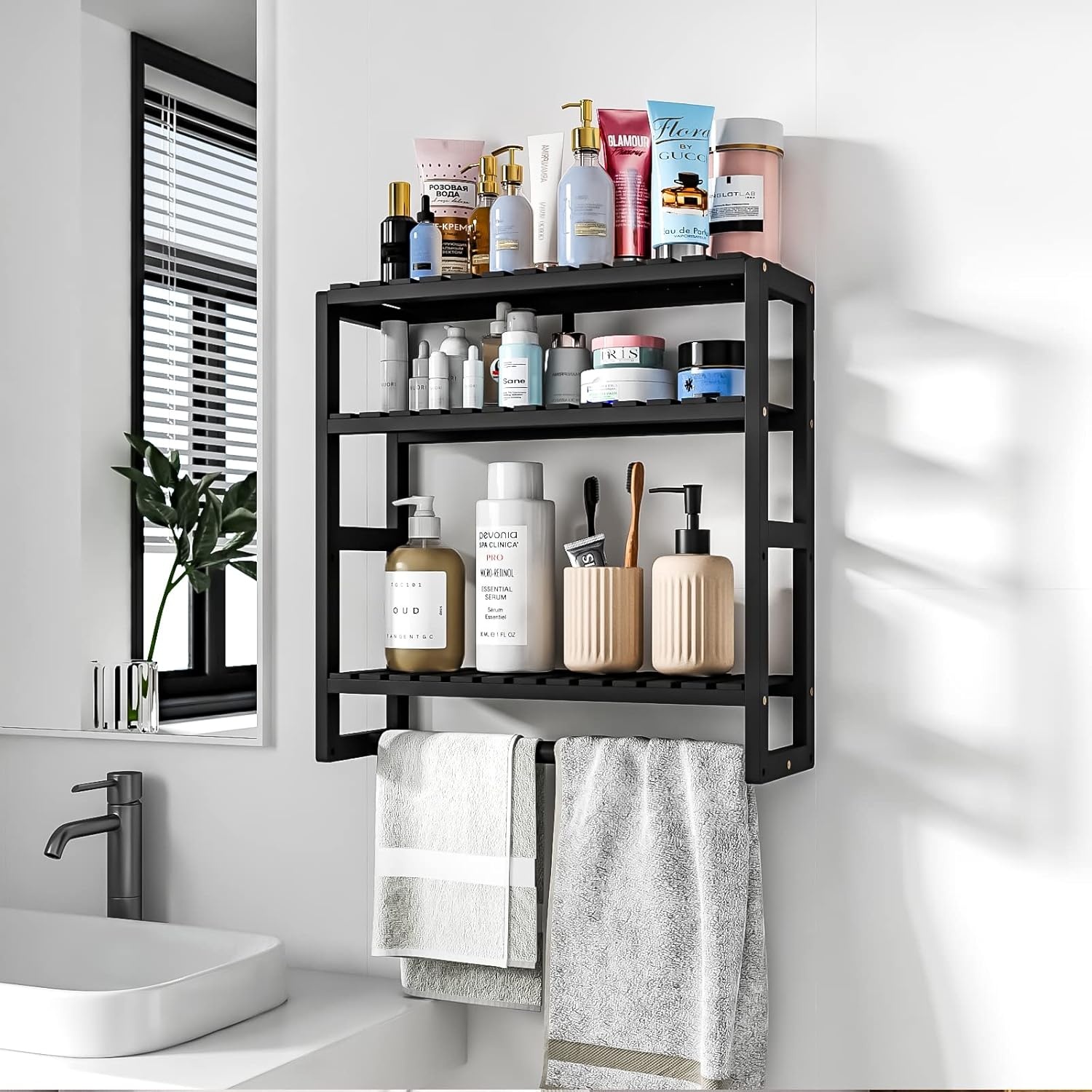 Bamworld Bamboe Badkamerrek 3-Laags Zwart - 50% Korting!