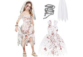 Meisjes Zombie Bruid Kostuum Wit/Rood - 23% Korting