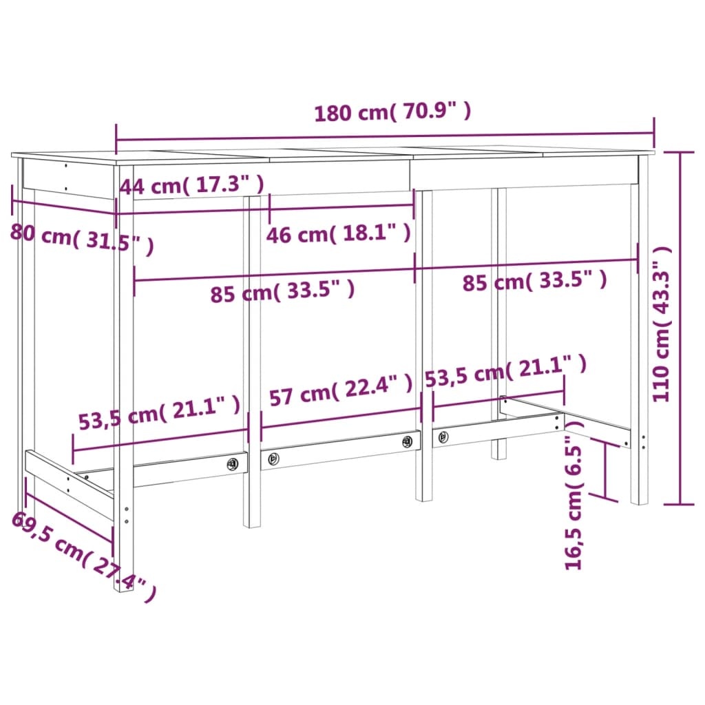 VidaXL Bartafel Grenenhout | 47% Korting