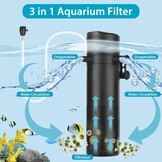 Aquarium binnenfilter voor aquaria van 50-200 liter, instelbaar 12 W, 800 l/u, aquariumfilter met dubbele wateruitlaat en ventilatie