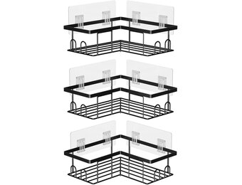 Doucheplank Zonder Boren, 3 Stuks Hoekdouche Caddy Zwart, Zelfklevend Hoekrek Badkamer Opslag, Douchemand, Shampoohouder voor Douche (Hoekdouchewagen 3-pack)