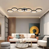 LED Plafondlamp Dimbaar Woonkamer Plafondlamp Zwart Woonkamer Lamp Slaapkamer Lamp Afstandsbediening en APP, Moderne 6-Rings Ronde Plafondverlichting met Geheugenfunctie, L113cm/69W