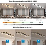 LED Plafondlamp Dimbaar Woonkamer Plafondlamp Zwart Woonkamer Lamp Slaapkamer Lamp Afstandsbediening en APP, Moderne 6-Rings Ronde Plafondverlichting met Geheugenfunctie, L113cm/69W