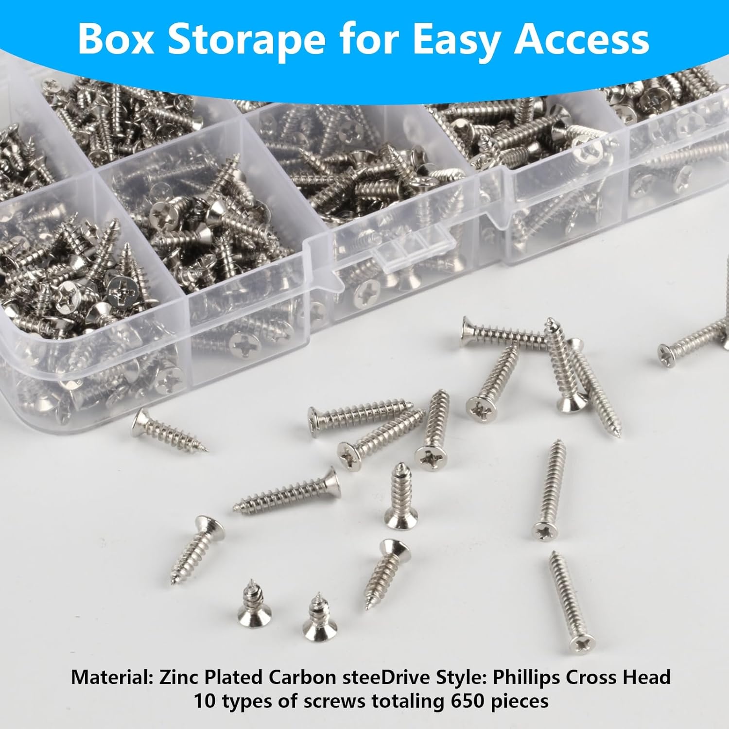 650 stuks M2 M2,5 M3 zelftappende schroeven, kleine houtschroeven, set kruiskopschroeven, houten plaatschroeven, assortiment voor zelfgemaakte reparatie