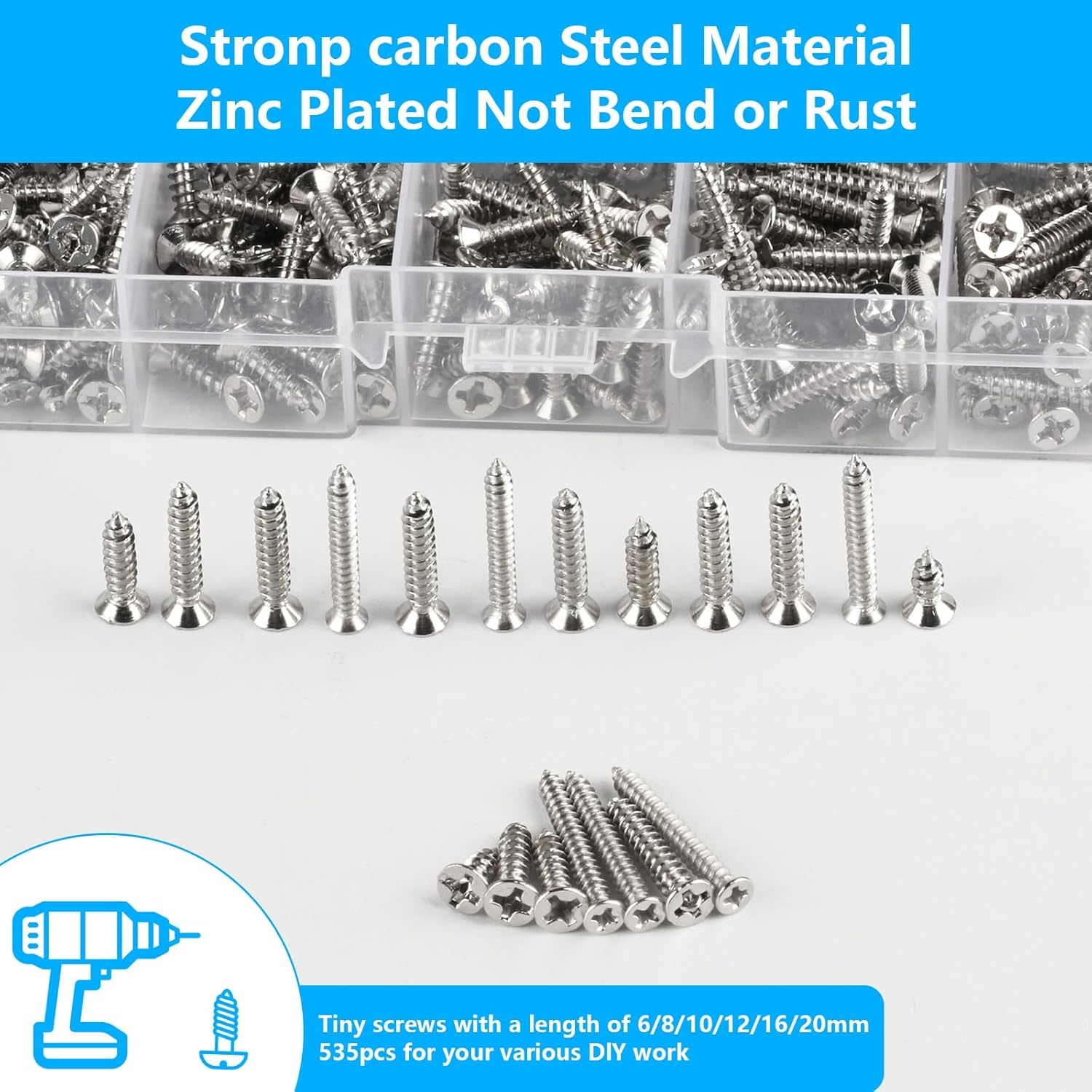 650 stuks M2 M2,5 M3 zelftappende schroeven, kleine houtschroeven, set kruiskopschroeven, houten plaatschroeven, assortiment voor zelfgemaakte reparatie