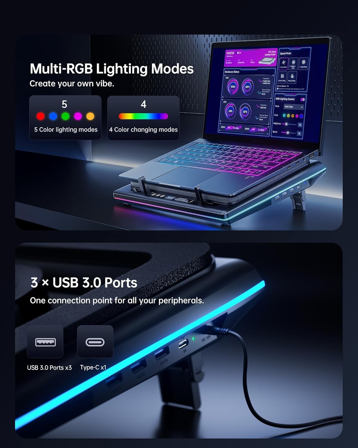 Llano Laptop Koelpad V12 Ultra Zwart - 35% Korting!