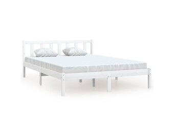 vidaXL Bedframe Grenenhout Wit 135x190 cm - 75% Korting!