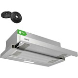 CIARRA AWS6906D A++ platte afzuigkap, afzuigkap, 60 cm convectie, 370 m³/uur, met CBCF002X2 actieve koolfilter, geïntegreerde platte inbouw, afzuigkap, zilver