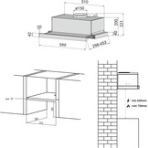 CIARRA AWS6906D A++ platte afzuigkap, afzuigkap, 60 cm convectie, 370 m³/uur, met CBCF002X2 actieve koolfilter, geïntegreerde platte inbouw, afzuigkap, zilver