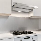 CIARRA AWS6906D A++ platte afzuigkap, afzuigkap, 60 cm convectie, 370 m³/uur, met CBCF002X2 actieve koolfilter, geïntegreerde platte inbouw, afzuigkap, zilver