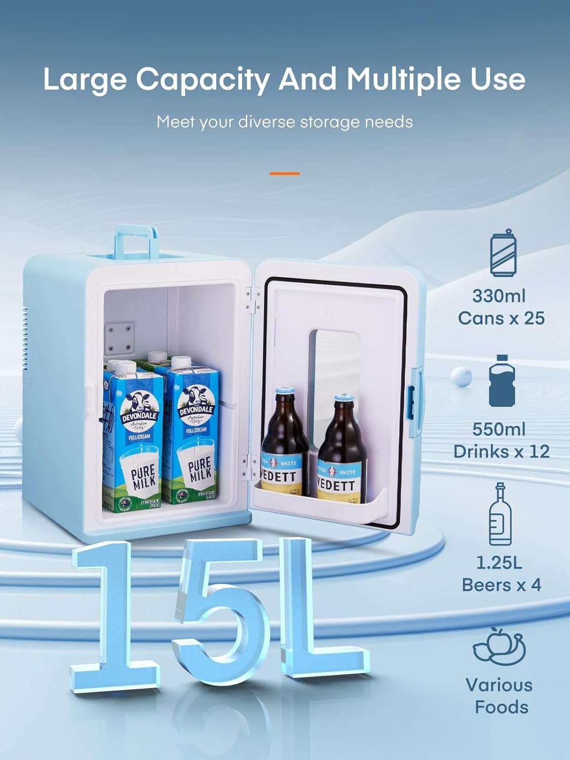 FOHERE 15L Mini Koelkast (Blauw) - Koelen & Verwarmen - 29% Korting