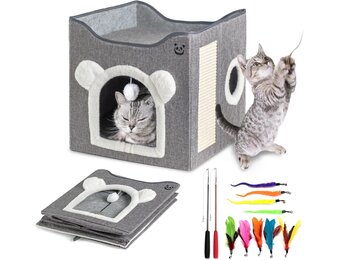 Inklapbaar Kattenhuis met Krabpaal & Speelgoed | 27% Korting