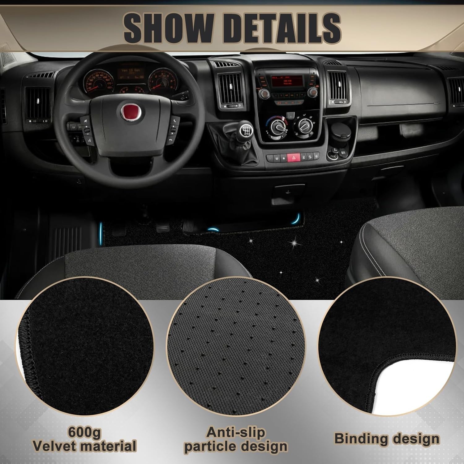 Auto vloermattens set vervanging voor FIAT Ducato/Peugeot Boxer/Citroen Jumper 2006-2024, Premium vloermat vooraan Classic Zwart Auto tapijten Passvorm