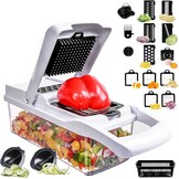 22-in-1 groentehakper, keukenmandoline met 1,2 l container en afvoermand, groentehakper, uienhakper en dobbelsteen, citroenpers, eierscheiding-ultieme keukengadget (wit)