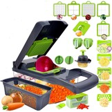 22-in-1 groentehakper, keukenmandoline met 1,2 l container en afvoermand, groentehakper, uienhakper en dobbelsteen, citroenpers, eierscheiding-ultieme keukengadget (wit)