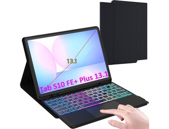 ROOFEI voor Samsung Tab S10 FE+ Plus 13,1 inch hoes met toetsenbord: toetsenbord met touchpad & 3-zozen-7-kleurige verlichting - Galaxy Tab S10 FE+ 5G tablet 2025 draadloze Duitse QWERTZ-lay-out