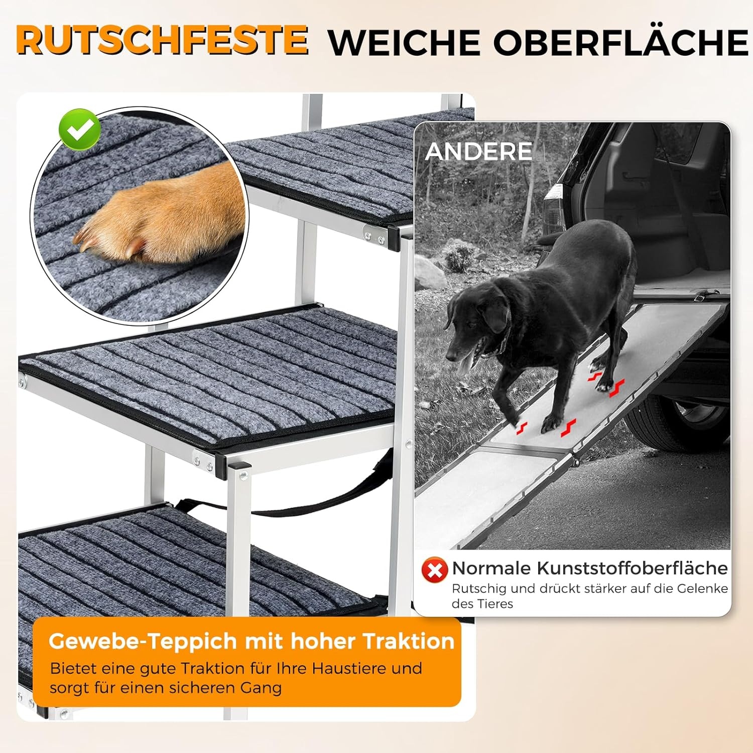 Hondentrap voor grote honden met tapijt, extra breed, 4 treden, hondenhelling, auto, inklapbaar, antislip hondentrap voor vrachtwagens en SUV's, ondersteuning tot 100 kg