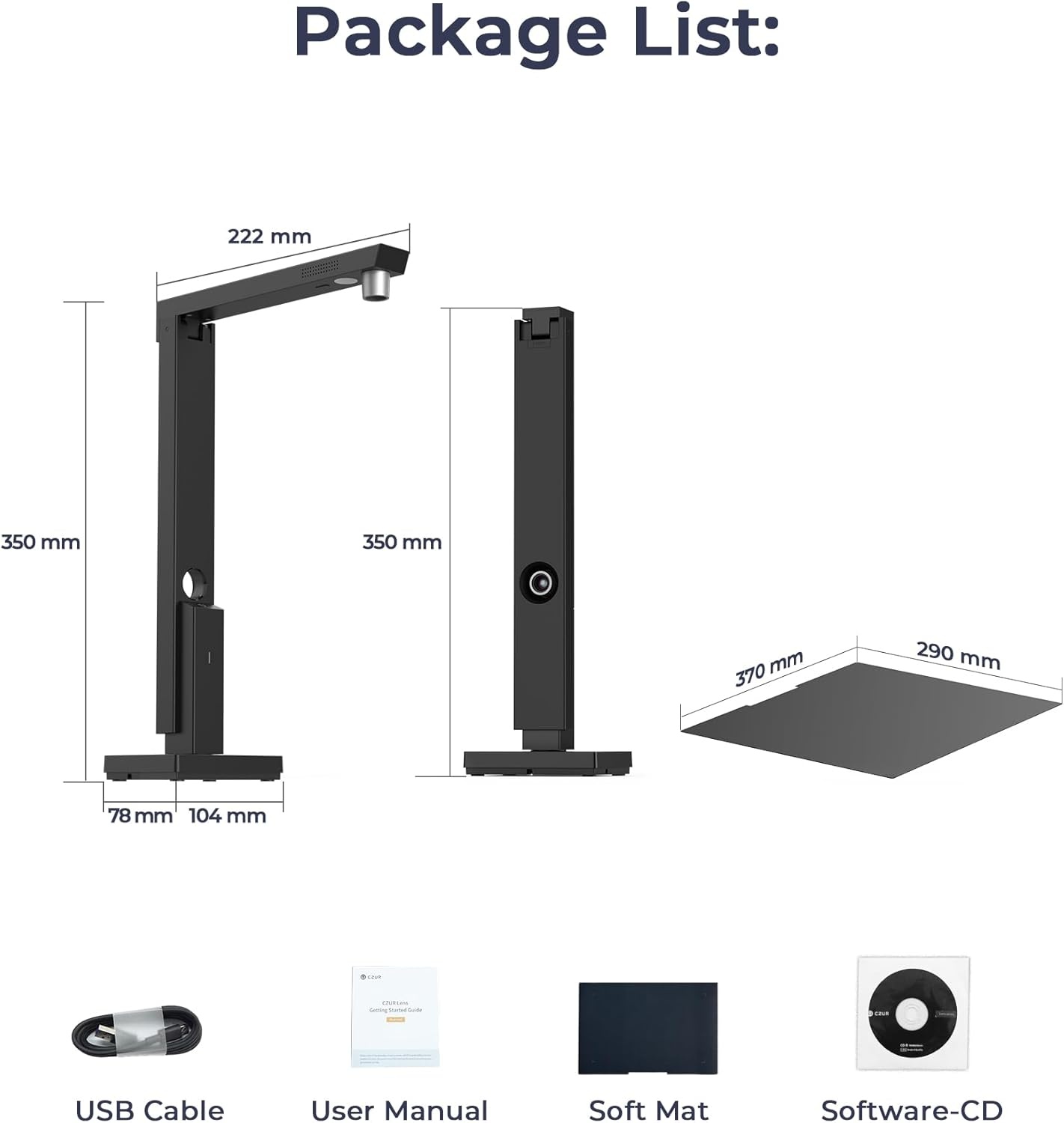 CZUR Lens 1200 Pro Draagbare documentenscanner A4, 12 MP scancamera, OCR-herkenningsvermogen, compatibel met MacOS Windows, voor online onderwijs en videoconferenties