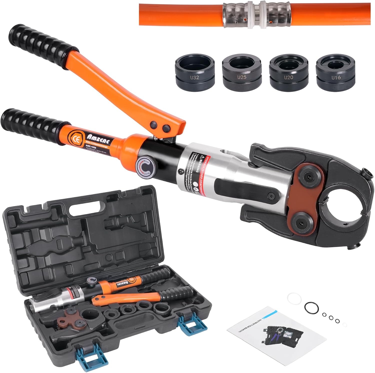 AMZCNC Professionele perstang (hydraulisch) persgereedschap met persbekken, TH-contour 16-20-26-32 set persgereedschap, voor composietbuis met fittingen van TH-contour, bekkeninzetstukken