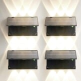 4 stuks zonnelampen, led-buitenverlichting, updown, wandlamp, IP65 waterdicht, instelbaar licht, 3 kleuren en hoek, 180 graden donkerlichtsensor, voor tuin, terras