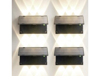 4 stuks zonnelampen, led-buitenverlichting, updown, wandlamp, IP65 waterdicht, instelbaar licht, 3 kleuren en hoek, 180 graden donkerlichtsensor, voor tuin, terras