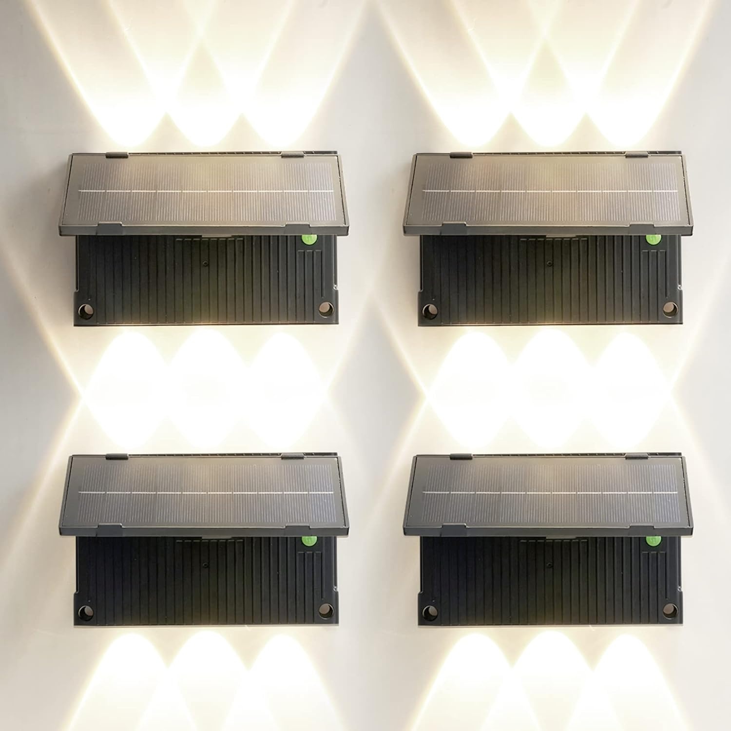 4 stuks zonnelampen, led-buitenverlichting, updown, wandlamp, IP65 waterdicht, instelbaar licht, 3 kleuren en hoek, 180 graden donkerlichtsensor, voor tuin, terras