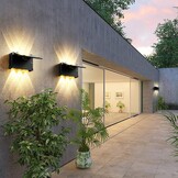 4 stuks zonnelampen, led-buitenverlichting, updown, wandlamp, IP65 waterdicht, instelbaar licht, 3 kleuren en hoek, 180 graden donkerlichtsensor, voor tuin, terras