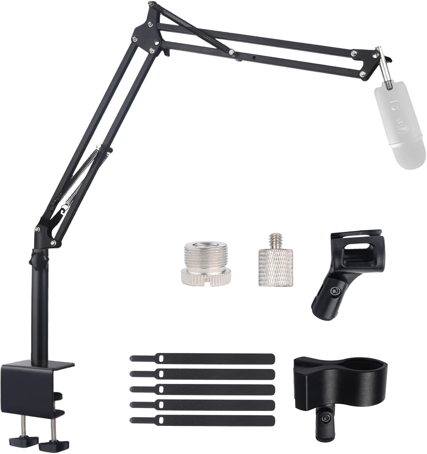Microfoon Arm Standaard voor Blue Yeti HyperX QuadCast SoloCast Razer Seiren Mini Q2U Fifine K688 en andere Mic, Overhead Boom Arm Microfoon Standaard met 5/8" 1/4" Adapter