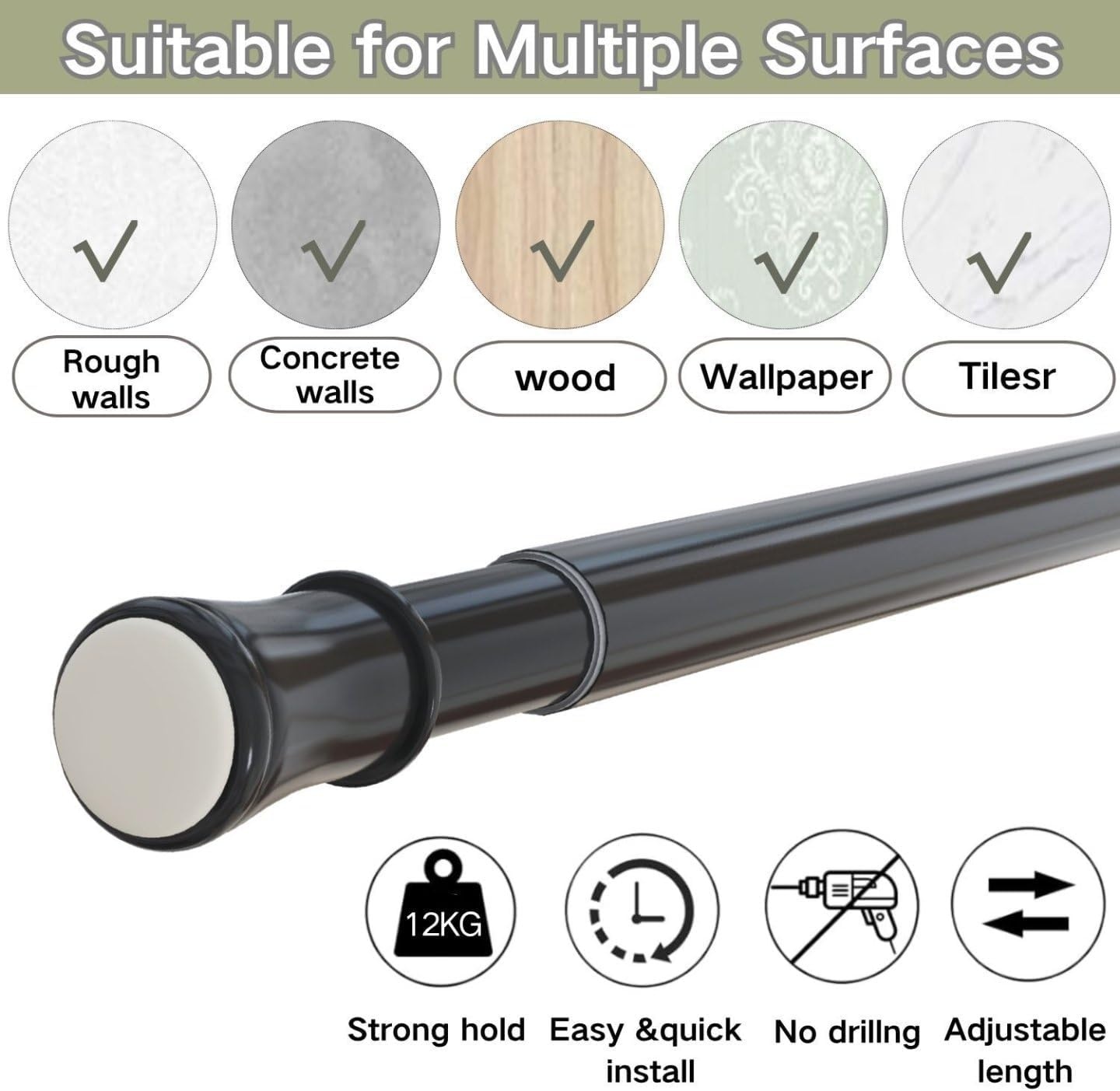 2x Uitschuifbare Gordijnroede Zwart (110-200cm) - 33% Korting
