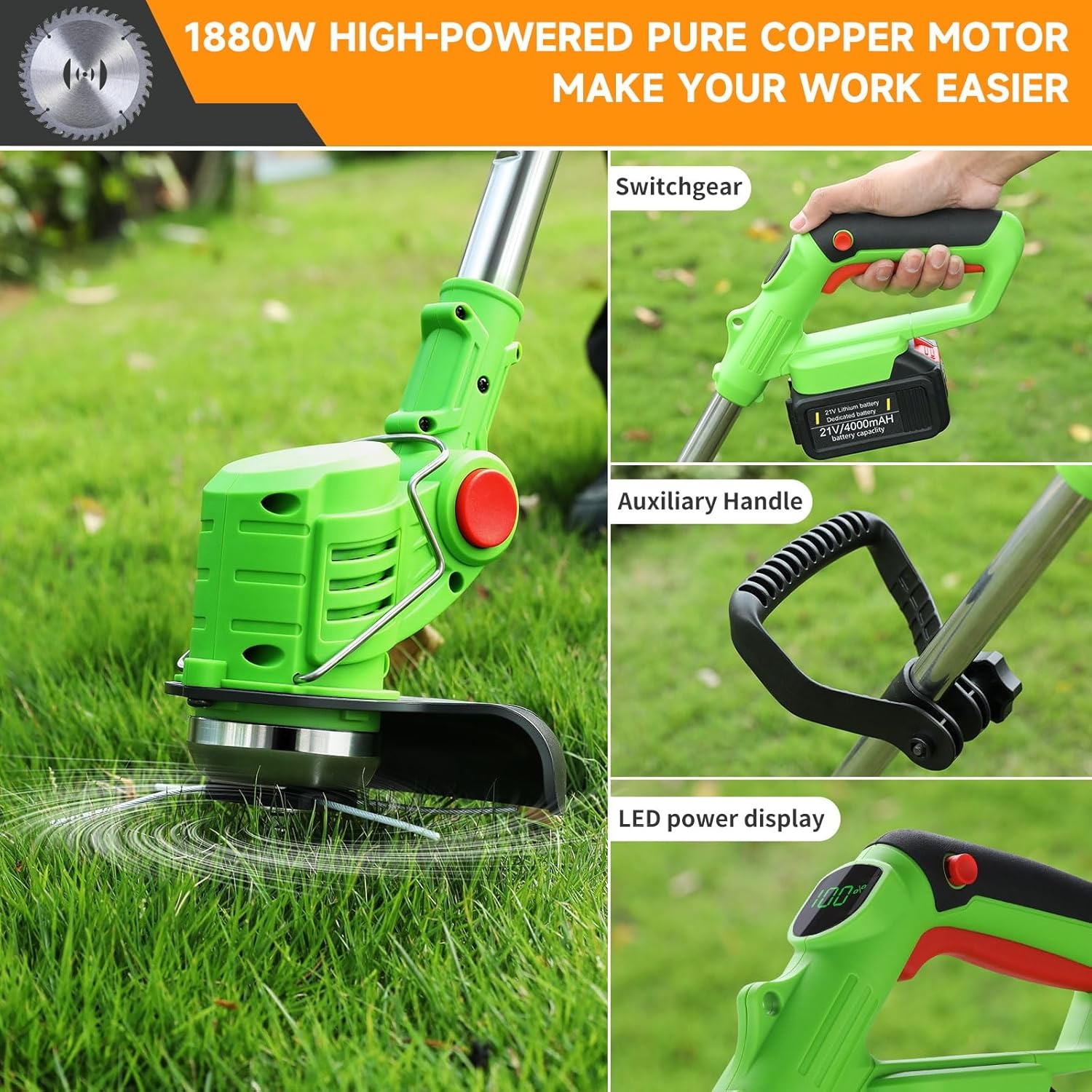 Accu Grastrimmer met 4 Bladen & 2x 4.0Ah | 34% Korting