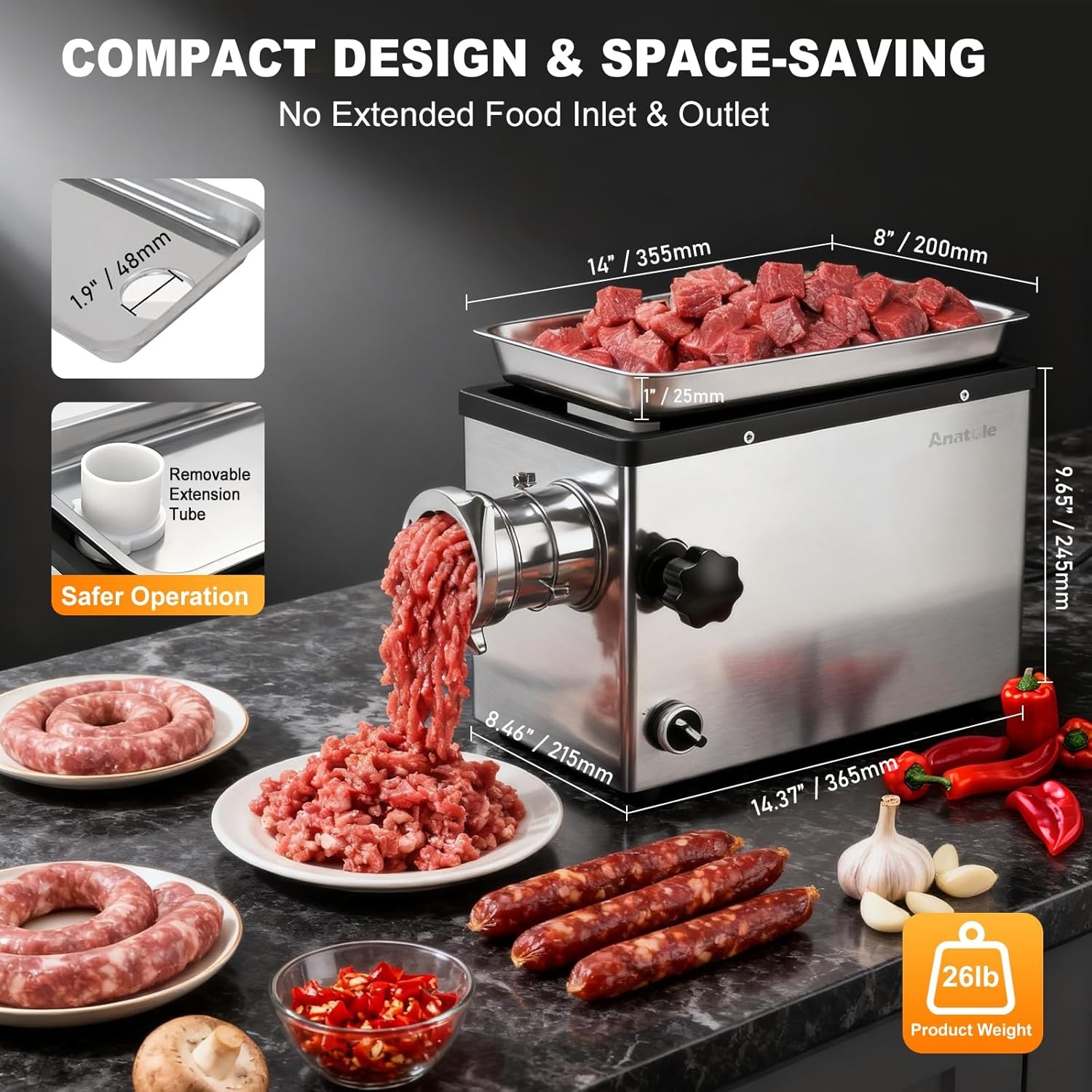 Anatole Elektrische Vleesmolen 1300W - 35% Korting