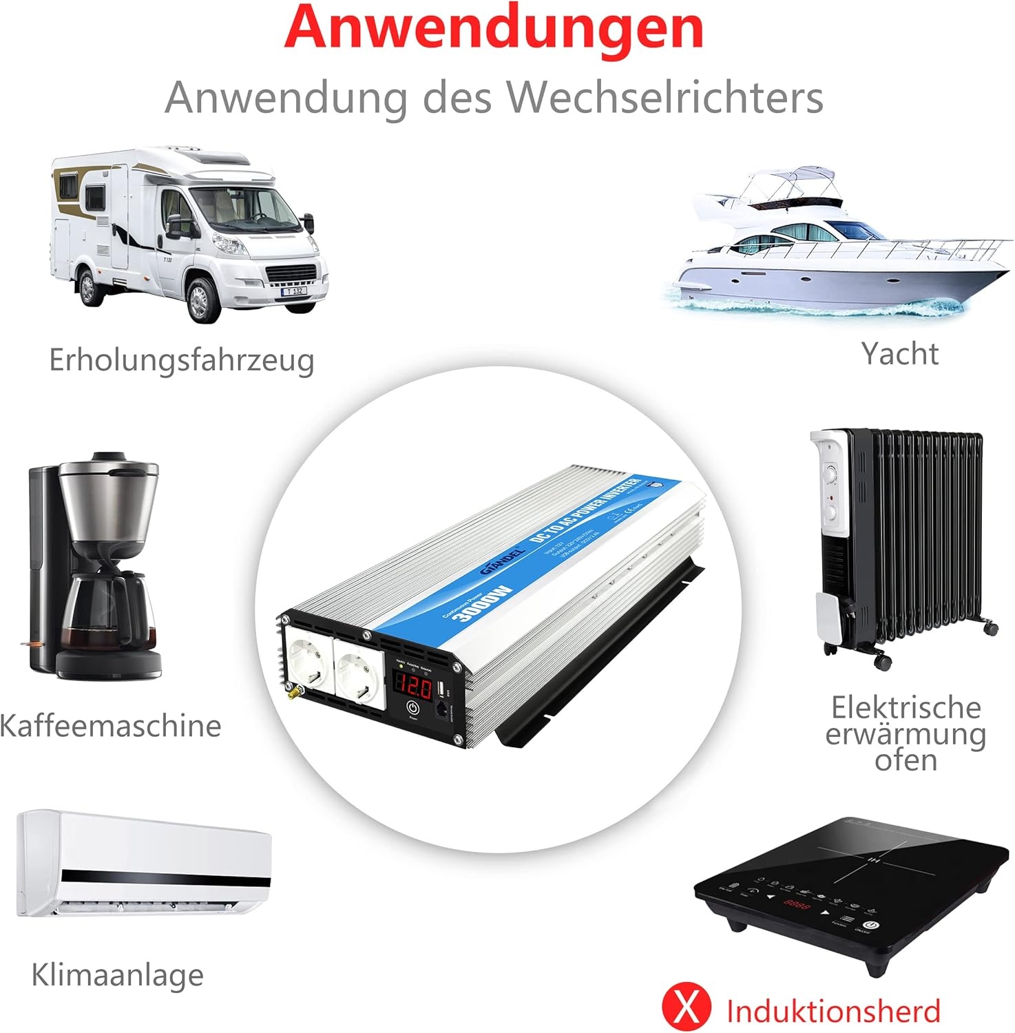 Giandel 3000W Omvormer 12V naar 230V - 35% Korting