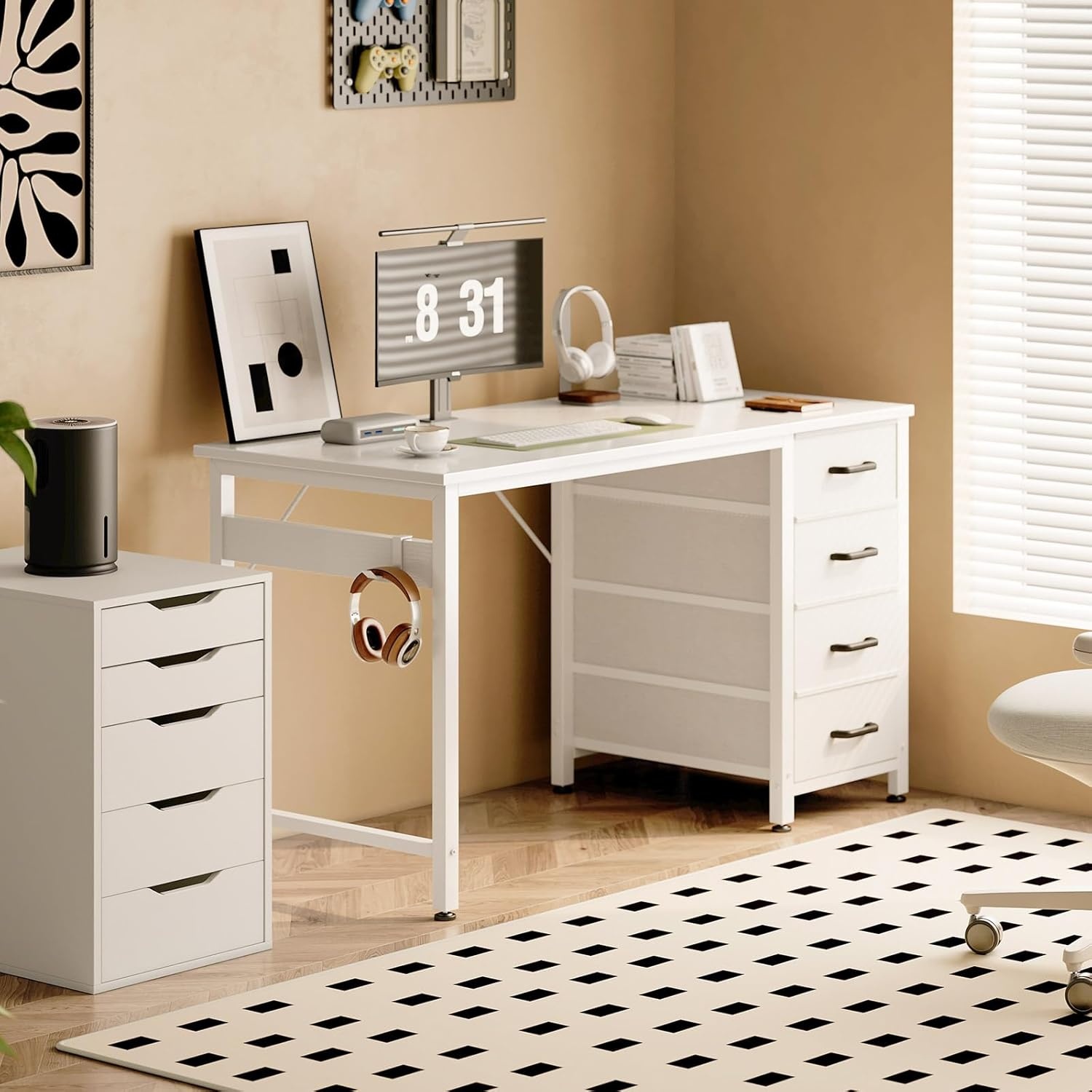 ODK Klein Wit Bureau met 4 Laden - 34% Korting