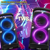 TPBEAT Bluetooth luidspreker, groot, partybox, 160 W powerful, luid geluid, diepe bas, muziekbox, bluetooth, groot met led-lichtshow, snel opladen, 15 uur accu, TF, AUX, EQ, voor feestjes, backyard