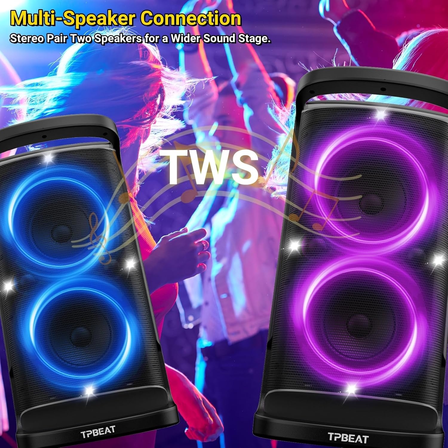 TPBEAT Bluetooth luidspreker, groot, partybox, 160 W powerful, luid geluid, diepe bas, muziekbox, bluetooth, groot met led-lichtshow, snel opladen, 15 uur accu, TF, AUX, EQ, voor feestjes, backyard