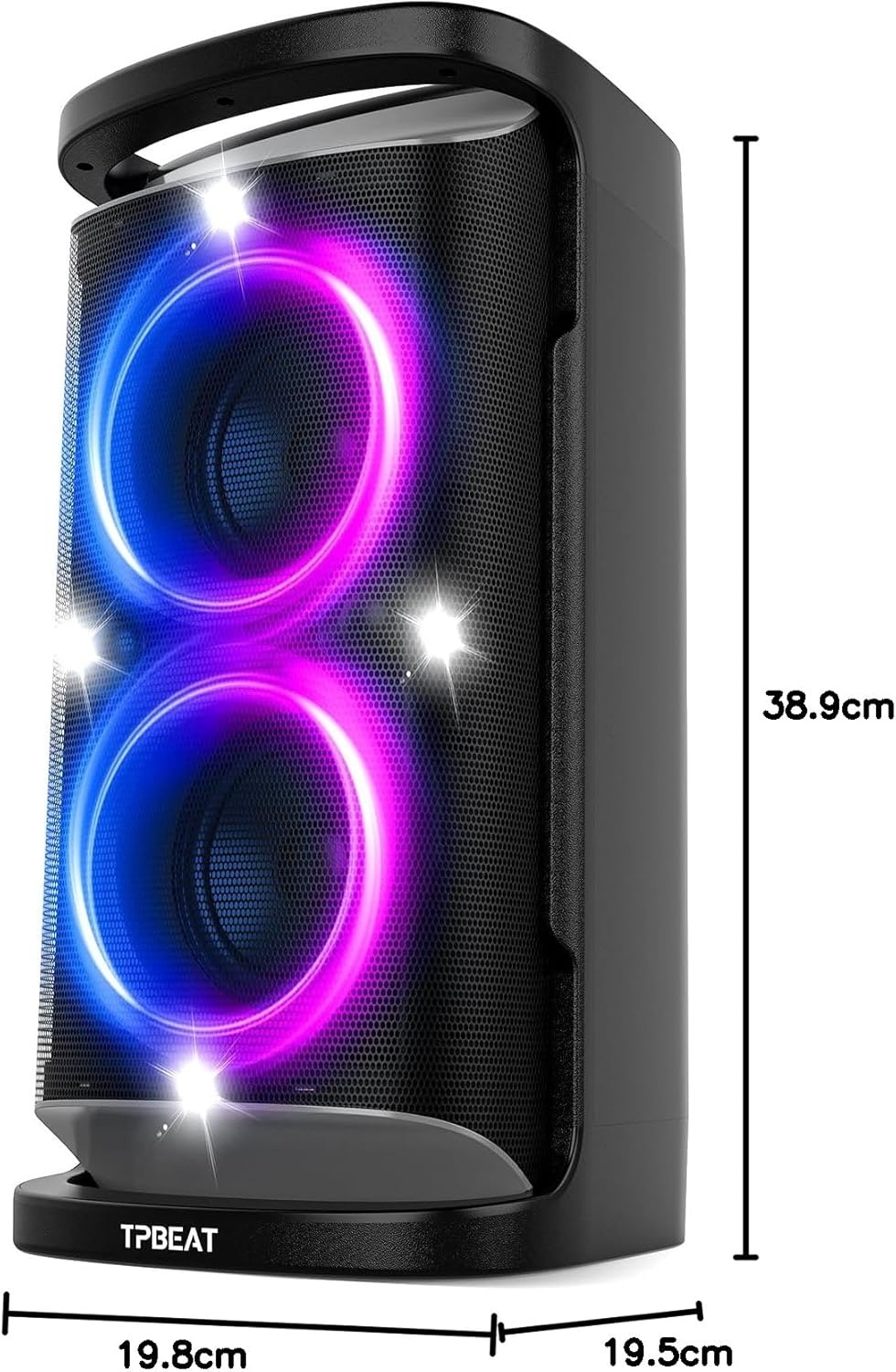 TPBEAT Bluetooth luidspreker, groot, partybox, 160 W powerful, luid geluid, diepe bas, muziekbox, bluetooth, groot met led-lichtshow, snel opladen, 15 uur accu, TF, AUX, EQ, voor feestjes, backyard