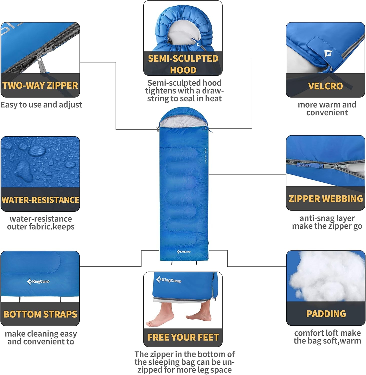 KingCamp Mummieslaapzak - 3 seizoenen, waterdicht, 29% korting