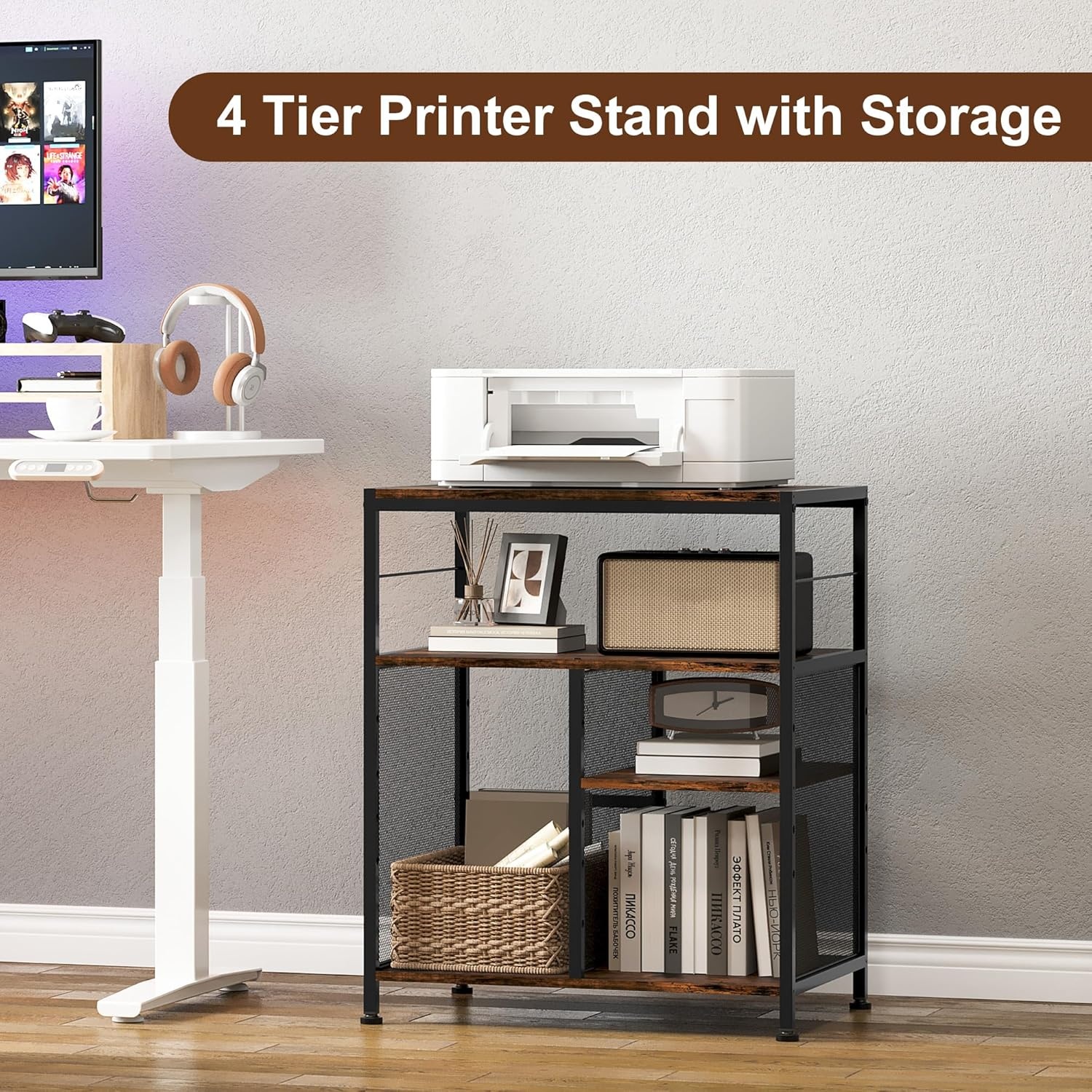 TQVAI Printerstandaard met 4 Opbergplanken - Ruimtebesparend & Organisatie (34% Korting!)